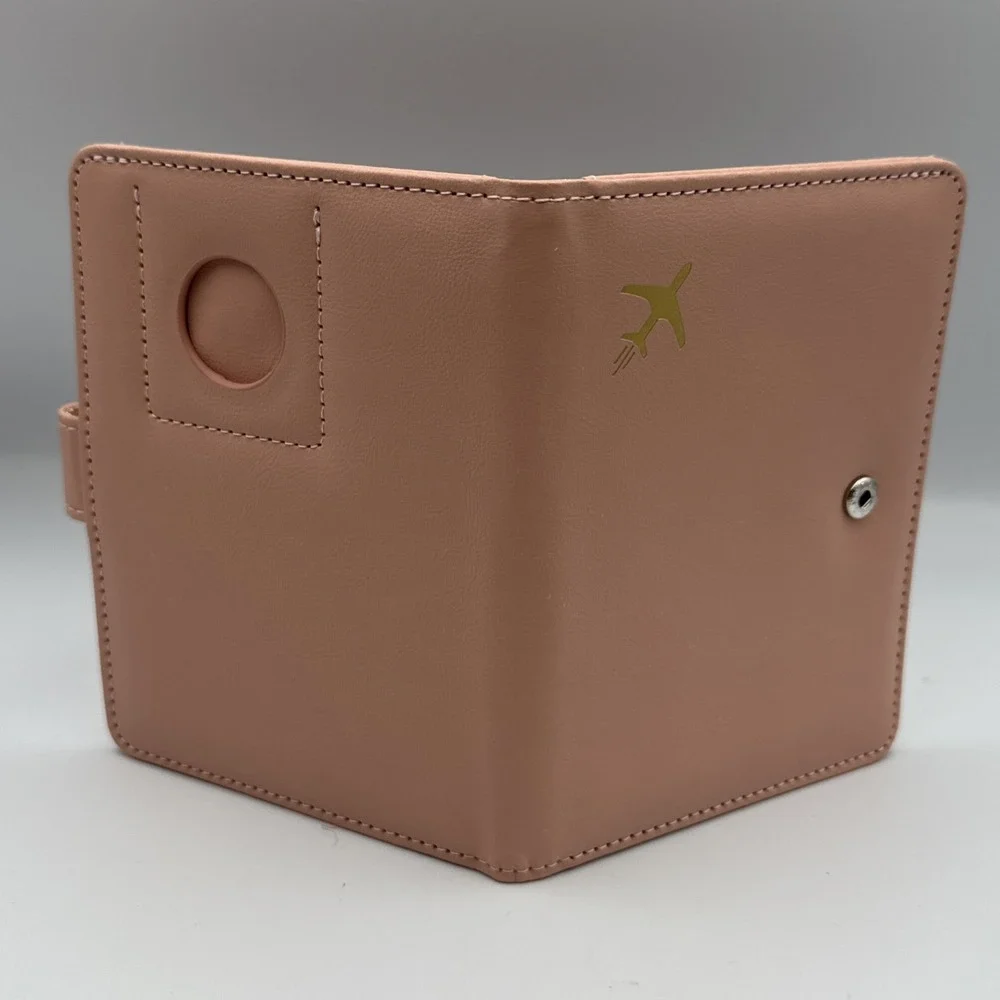 GOAUS Passport Holder with Money Pocket and AirTag Card Slot RFID Wallet Pink